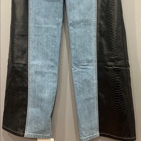 Alice + Olivia Max Vegan Leather Denim Jeans Wide Leg Size 27 - Picture 6 of 10